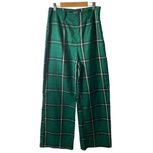 Modcloth Collectif Green Plaid High Waisted Wide Leg Pants Size Small